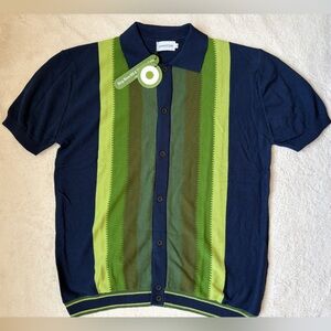 NWT Retro Oxknitstore  Navy and Green Button-Up Polo Cotton Sweater Men Size 2XL